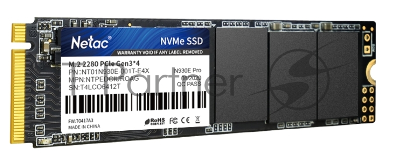 Накопитель SSD Netac N930E Pro, 1Tb, PCIe 3.0 x4, M.2 2280, NVMe, R/W 2130/1720