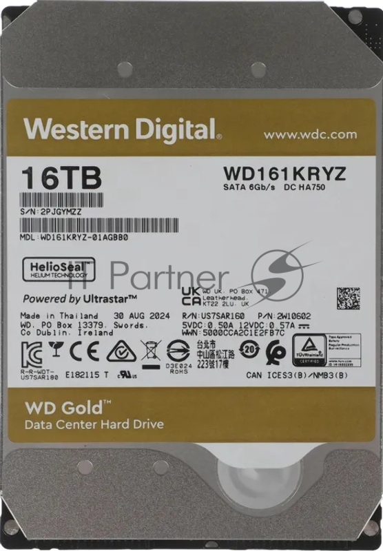 Жесткий диск HDD WD Gold 16Tb 7200rpm SATA 512Mb 3.5"