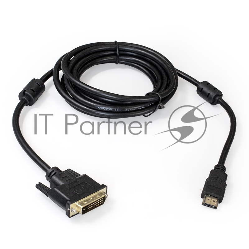 Кабель ExeGate EX284907RUS HDMI-DVI ExeGate EX-CC-HDMIM-DVIM-3.0 (19M/25M, dual link, 3м, 2 фильтра, позолоченные контакты)