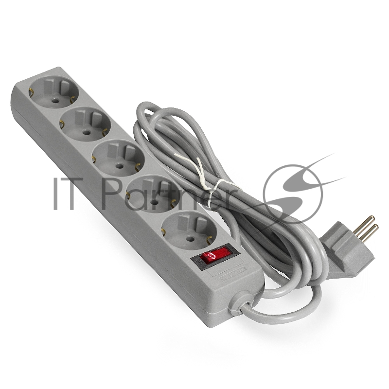 Удлинитель Exegate EC-5-1.8G (EX285798RUS), серый, 1,8 м, евровилка с заземлением, 5 евророзеток с заземлением, 2200 Вт