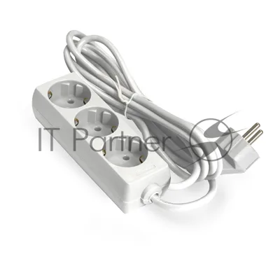 Удлинитель ExeGate ECE-3-3W (EX285806RUS), белый, 3 м, Евровилка с заземлением, 3 евророзетки с заземлением, 2200 Вт