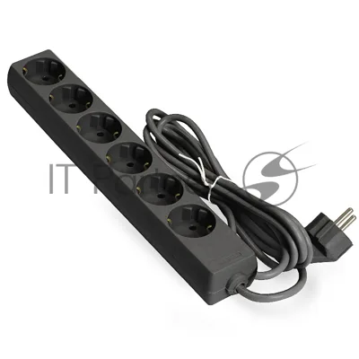 Удлинитель ExeGate ECE-6-3B (EX285831RUS), черный, 3 м, евровилка с заземлением, 6 евророзеток с заземлением, 2200 Вт
