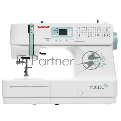 Швейная машина Janome HD6130 белый/зеленый, компьютеризированная, горизонтальный, 30 операций, автоматическая петля