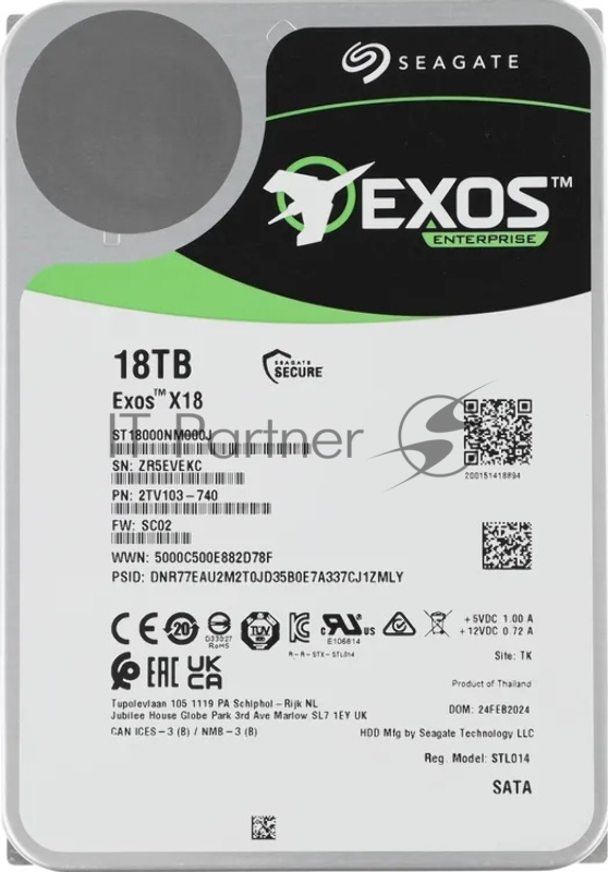 Жесткий диск HDD Seagate Exos X18 18Tb 7200rpm SATA 256Mb 3.5"