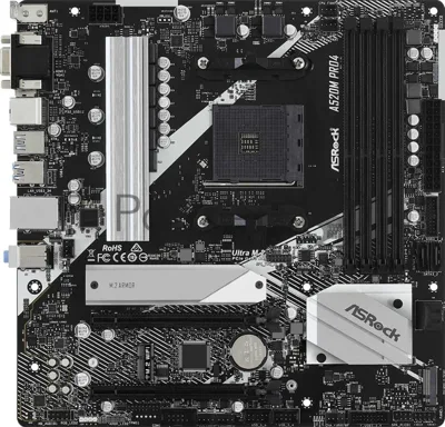 Материнская плата ASRock A520M Pro4, AM4, AMD A520, 4xDDR4, 4xSATA, 2xM.2, 1xPCIe 3.0 x16, DisplayPort, HDMI, D-Sub, 1x1Gb LAN, 3x3.5 мм, 7.1, microATX