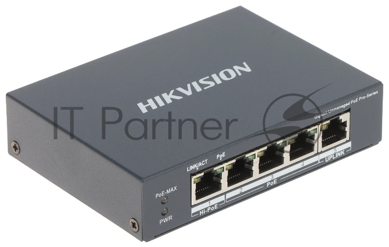 Коммутатор Hikvision DS-3E0505HP-E, 5×1 Гбит/с (4×PoE/Hi-PoE), неуправляемый