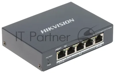 Коммутатор Hikvision DS-3E0505HP-E, 5×1 Гбит/с (4×PoE/Hi-PoE), неуправляемый