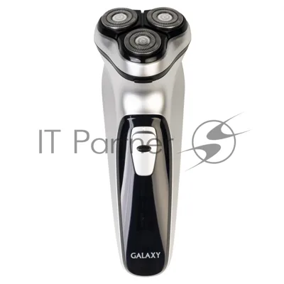 Электробритва Galaxy Line GL 4209, серебряный с черным, роторная, аккумуляторная, 5 Вт, Li-Ion аккумулятор емкостью 600 мА*ч, время непрерывной работы до 1,5 ч, ножи из нержавеющей стали, 3 независимые плавающие головки, возможность промывки бреющего блока, индикатор заряда и работы, встроенный триммер для подравнивания висков, USB зарядка