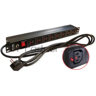 Блок розеток 19" 8 шт. C13 с фиксатором вилки, 10A 250V, шнур питания 3.0 м