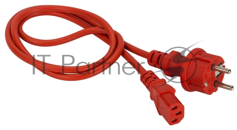 Шнур питания Lanmaster C13-Schuko прямая, 3х0.75, 220В, 10А, красный, 1.5 метра