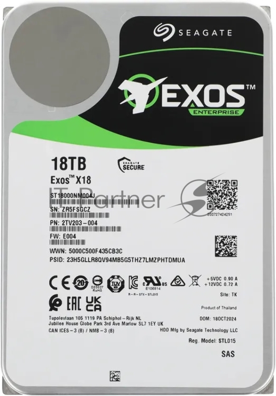 Жесткий диск HDD Seagate Exos X18 18Tb 7200rpm SAS 256Mb 3.5"