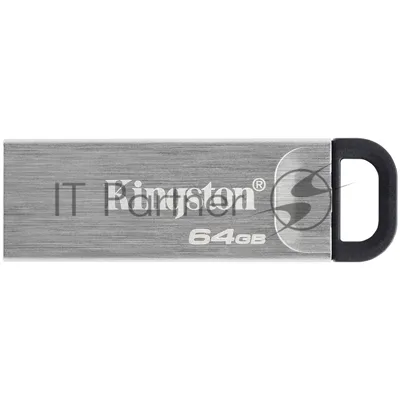 Флешка USB Kingston DataTraveler KYSON (DTKN/64GB), 64Gb, USB 3.2 Gen 1, R/W 200/60, серебристый/черный