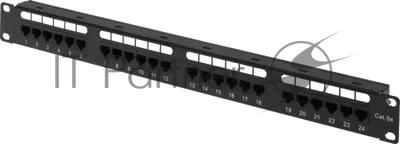 Патч-панель 19", кат. 5е, 1U, 24 порта UTP, с возможность установки заднего органайзера