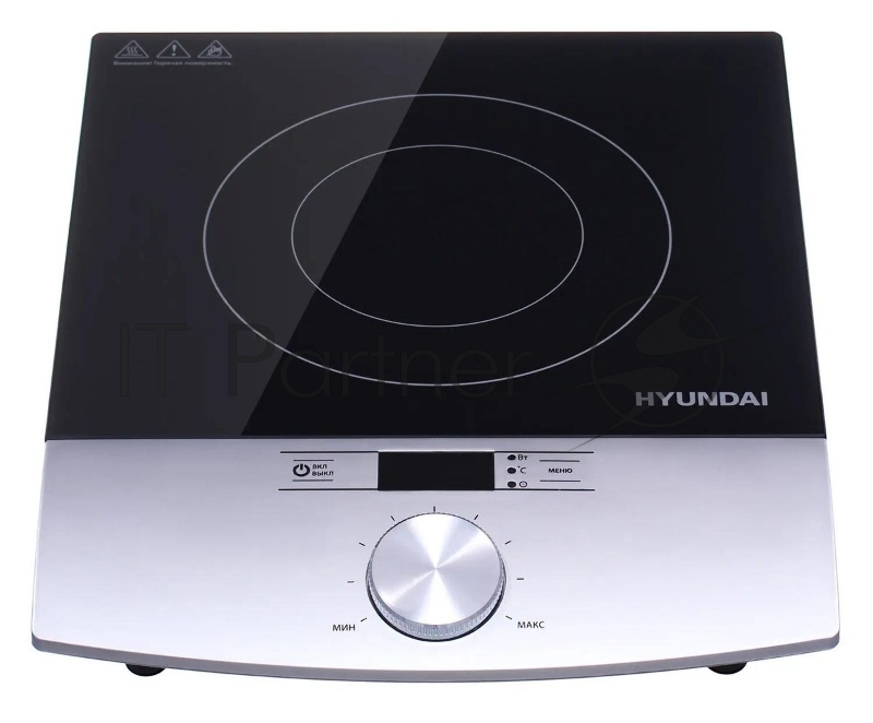 Плита настольная электрическая Hyundai HYC-0102 серебристый/черный, 2 кВт, индукция, конфорки - 1, стеклокерамика, поворотные переключатели, сенсорнастольная электрическая Hyundai HYC-0102 серебристый/черный стеклокерамика