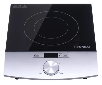 Плита настольная электрическая Hyundai HYC-0102 серебристый/черный, 2 кВт, индукция, конфорки - 1, стеклокерамика, поворотные переключатели, сенсорнастольная электрическая Hyundai HYC-0102 серебристый/черный стеклокерамика