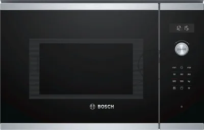 Встраиваемая микроволновая печь Bosch BEL554MS0 нержавеющая сталь/черный, 25 л, 900 Вт, переключатели - сенсор, поворотный механизм