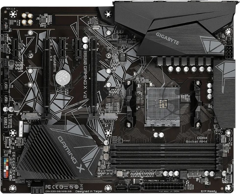 Материнская плата Gigabyte B550 GAMING X V2, AM4, AMD B550, 4xDDR4, 4xSATA, 2xM.2, 3xPCIe x16, HDMI, DVI, 1xGb LAN, 6xUSB, 3x3.5 мм, 7.1, ATX