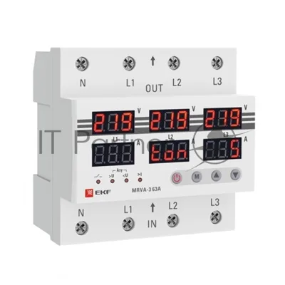 Трехфазное реле напряжения и тока с дисп. MRVA-3 63A EKF MRVA-3-63A EKF