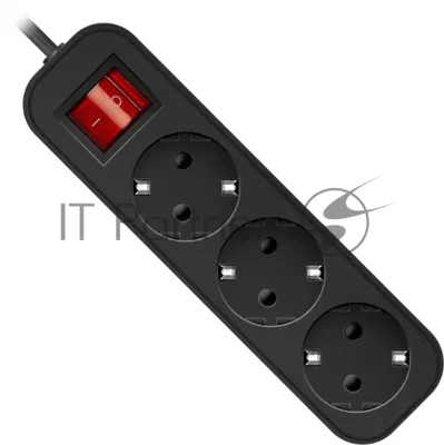 Удлинитель Defender G318 черный, 1.8 м, EURO, 3 розетки, 2200 Вт