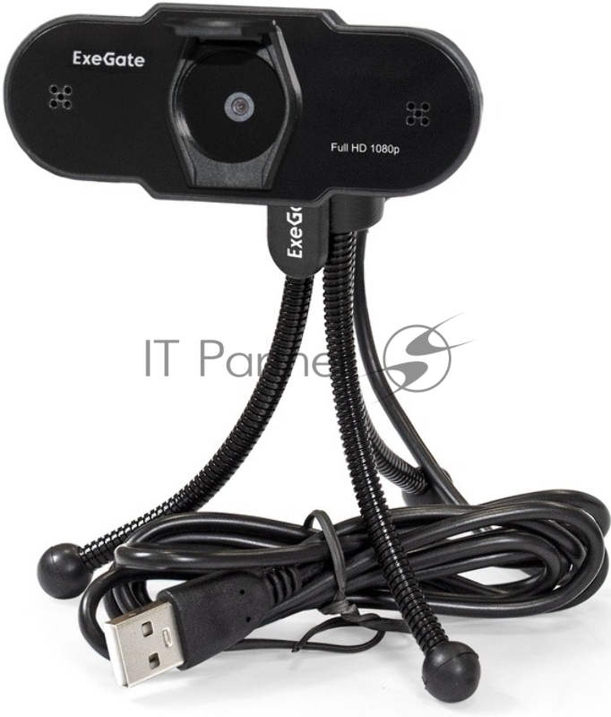 Веб-камера ExeGate BlackView C615 1920x1080, 30 кадр/с, USB Type-A, микрофон (шумоподавление), шторка приватности, универсальное крепление, штатив в комплекте