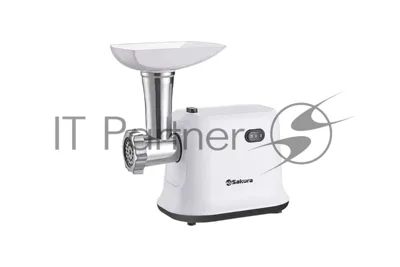 Мясорубка электрическая Sakura SA-6420W белый, 1500 Вт, 1.2 кг/мин, реверс, защита от перегрузки, насадки - 1
