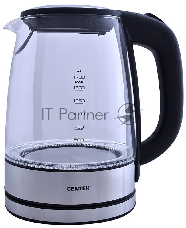 Электрочайник Centek CT-0030 черный, 1.7 л, 2200 Вт, скрытый нагревательный элемент