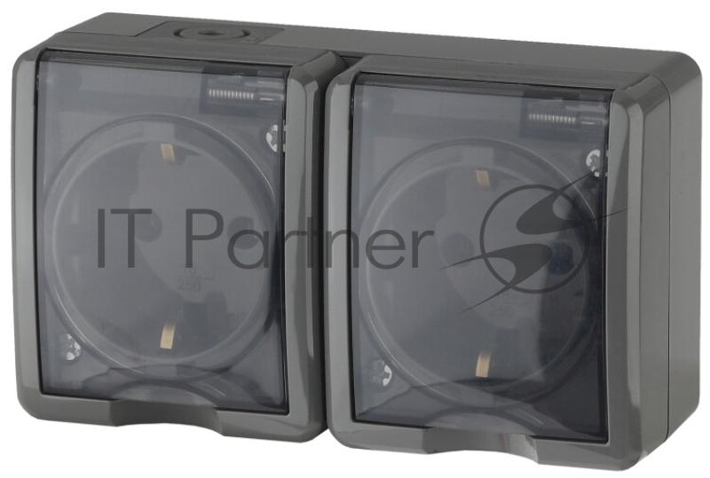 Розетка ЭРА 2х2P+E IP54, 16АХ-250В,11-2403-03, ОУ, Эксперт, серый (8/80/1280)