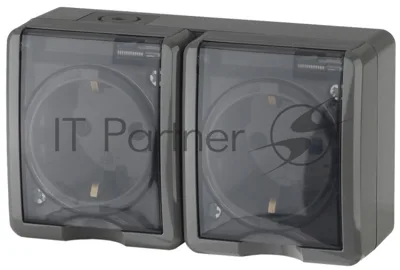 Розетка ЭРА 2х2P+E IP54, 16АХ-250В,11-2403-03, ОУ, Эксперт, серый (8/80/1280)