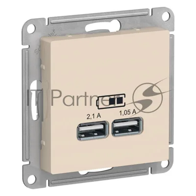 Розетка USB, 5В, 1 порт x 2,1 А, 2 порта х 1,05 А, механизм ATN000233 Schneider Electric Бежевый