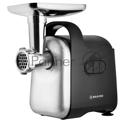 Мясорубка электрическая BRAYER BR1602 чёрный, 2000 Вт, 2.0 кг/мин, реверс, защита от перегрузки, металлический лоток, насадки - 6