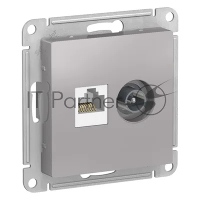 Розетка телевизионная +комп двойная RJ45+TV, кат.5E, механизм ATN000389 Schneider Electric Алюминий