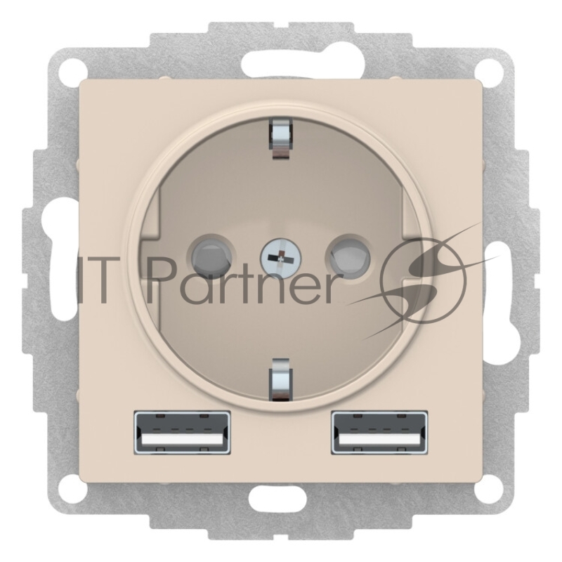 Бежевый Розетка 16А c 2 USB A+A, 5В/2,4А, 2х5В/1,2А, механизм Schneider Electric