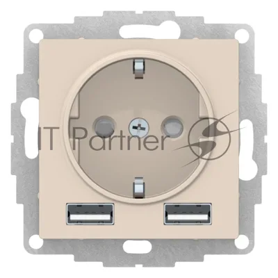 Бежевый Розетка 16А c 2 USB A+A, 5В/2,4А, 2х5В/1,2А, механизм Schneider Electric