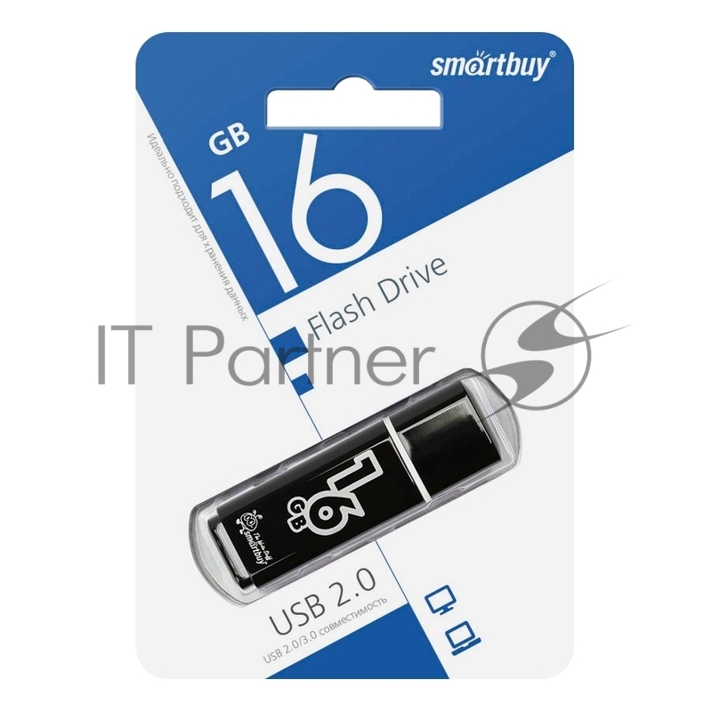 Флешка USB Smartbuy Glossy series black (SB16GbGS-K), 16Gb, USB 2.0, R/W 25/15, черный