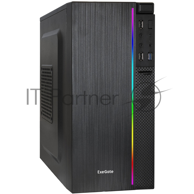 Компьютерный корпус Minitower ExeGate mEVO-9302-RGb (mATX, без БП, 2хUSB+1хUSB 3.0, HD аудио, черный с RGb подсветкой)