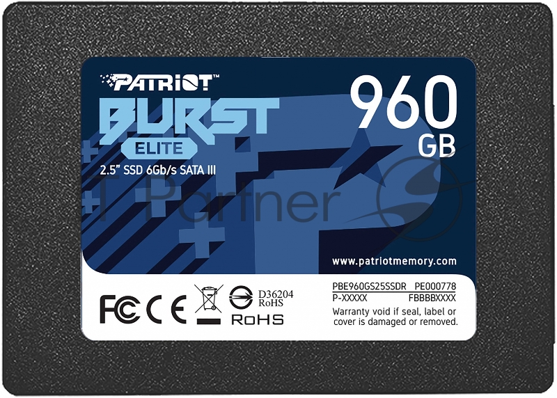 Накопитель SSD Patriot Burst Elite, 960Gb, SATA, 2.5", R/W 450/320