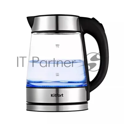 Чайник электрический Kitfort KT-6118 1.7л. 2200Вт прозрачный/серебристый (корпус: стекло)