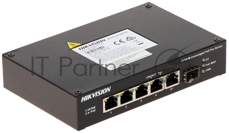 Коммутатор Hikvision DS-3T0306HP-E/HS, 3×100 Мбит/с PoE+ + 1×100 Мбит/с Hi-PoE + 1×1 Гбит/с + 1×1 Гбит/с SFP, неуправляемый