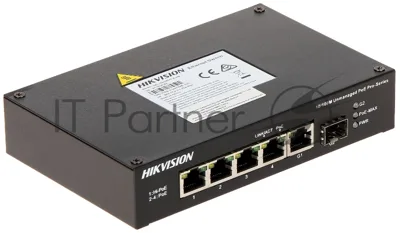 Коммутатор Hikvision DS-3T0306HP-E/HS, 3×100 Мбит/с PoE+ + 1×100 Мбит/с Hi-PoE + 1×1 Гбит/с + 1×1 Гбит/с SFP, неуправляемый