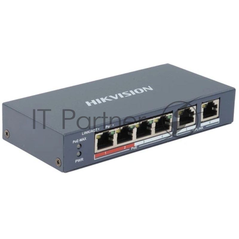 Коммутатор Hikvision DS-3E0106P-E/M, 4×100 Мбит/с PoE+ + 2×100 Мбит/с, неуправляемый