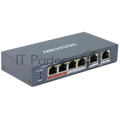 Коммутатор Hikvision DS-3E0106P-E/M, 4×100 Мбит/с PoE+ + 2×100 Мбит/с, неуправляемый