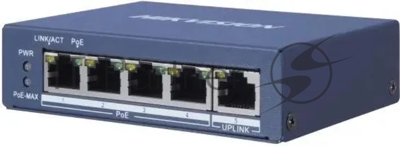 Коммутатор Hikvision DS-3E0505P-E, 4×1 Гбит/с PoE+ + 1×1 Гбит/с, неуправляемый