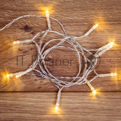 Гирлянда светодиодная Neon-night универсальная 10 LED, 1,2 метра, прозрачный ПВХ, теплое белое свечение, батарейки 2хАА