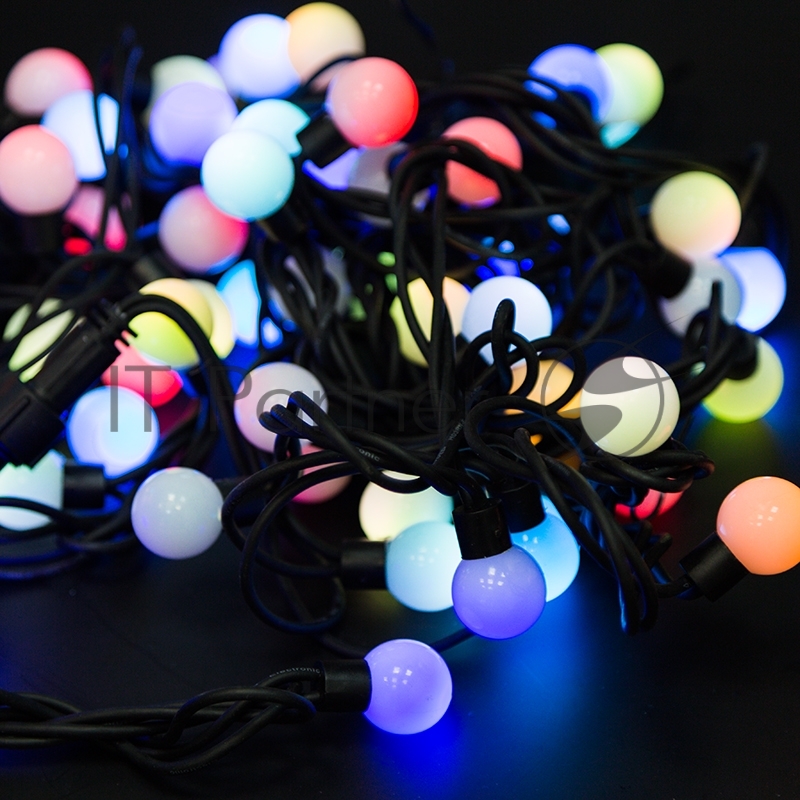 Гирлянда Neon-night "Мультишарики" Ø23 мм, 10 м, черный каучук, 80 LED, свечение с динамикой, цвет RGb