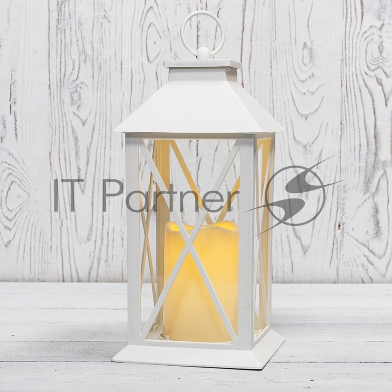 Декоративный фонарь Neon-night со свечой 14x14x29 см, белый корпус, теплый белый цвет свечения