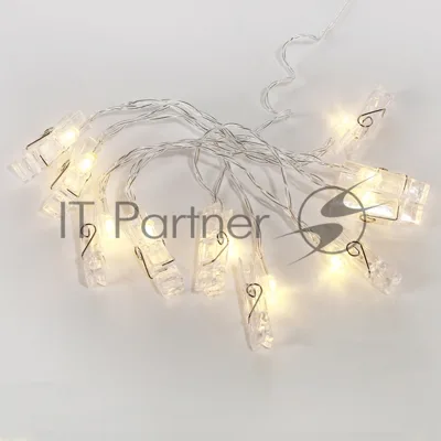 Гирлянда светодиодная Neon-night "Прищепки" 10 LED, 1.5 м, прозрачный ПВХ, теплый белый цвет свечения, 2 х АА (батарейки не в комплекте)