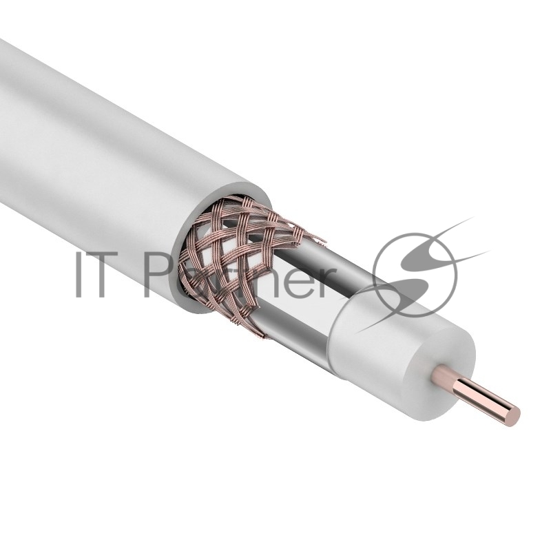 Кабель коаксиальный Rexant RG-6U+Cu, 75 Ом, Cu/Al/Cu, 75%, бухта 100 м, белый