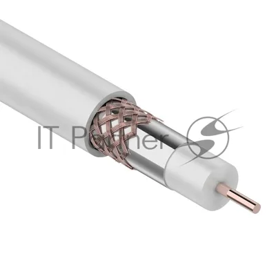 Кабель коаксиальный Rexant RG-6U+Cu, 75 Ом, Cu/Al/Cu, 75%, бухта 100 м, белый