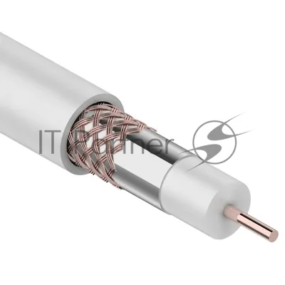 Кабель коаксиальный Rexant RG-6U+Cu, 75 Ом, Cu/Al/Cu, 64%, бухта 100 м, белый