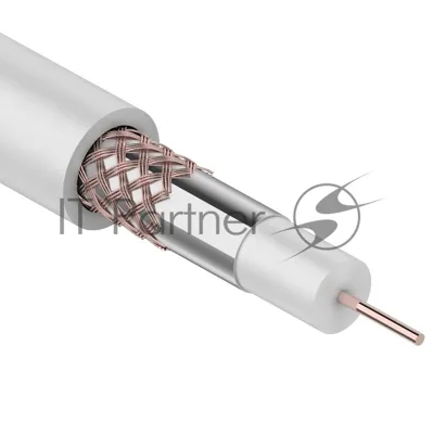 Кабель коаксиальный Rexant RG-59U+Cu, 75 Ом, Cu/Al/Cu, 64%, бухта 100 м, белый